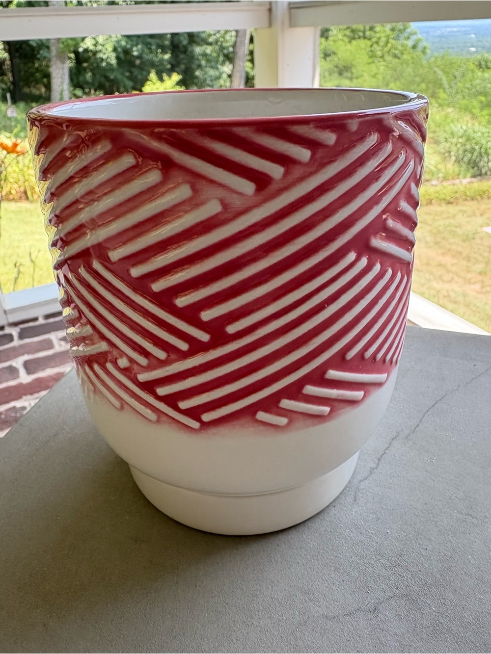 Beautiful Textured Pink and White Ceramic Planter